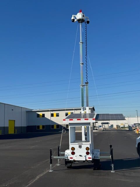 Solar-powered Golden State security camera trailer deployed at a Northern California industrial site
