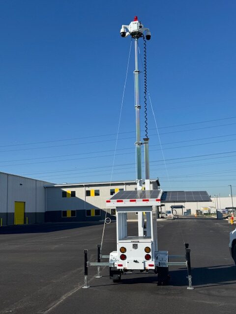 Solar-powered mobile security camera trailer deployed at a Northern California industrial yard